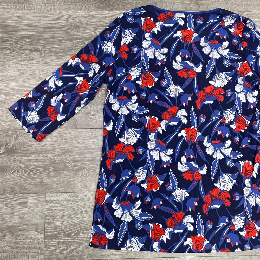 J. Crew Cotton Gauze Tunic V-neck 3/4 Sleeve Floral Print Cover-Up XL